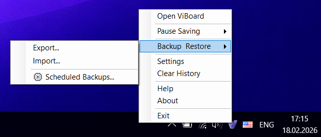 Tray menu with backup